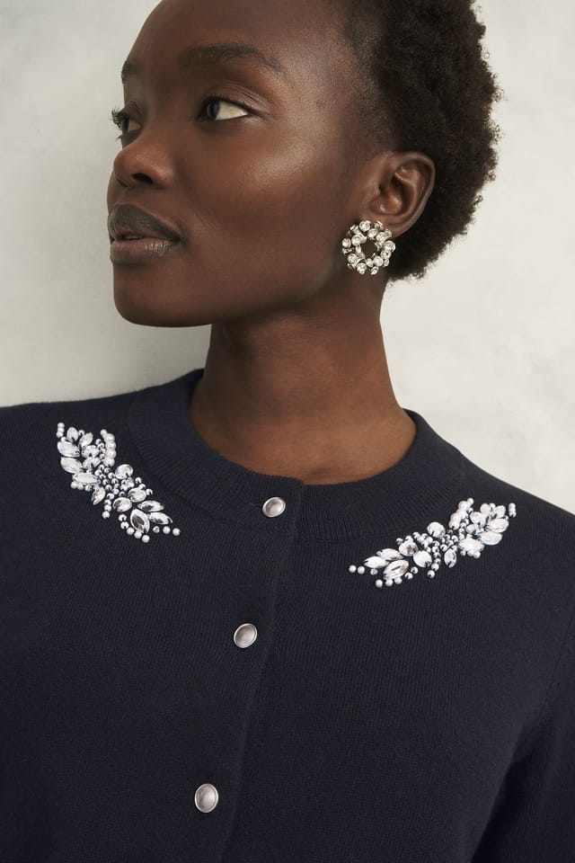 Hobbs London Hobbs London Women's Penelope Gem Long Sleeve Cardigan in Dark Navy - 3