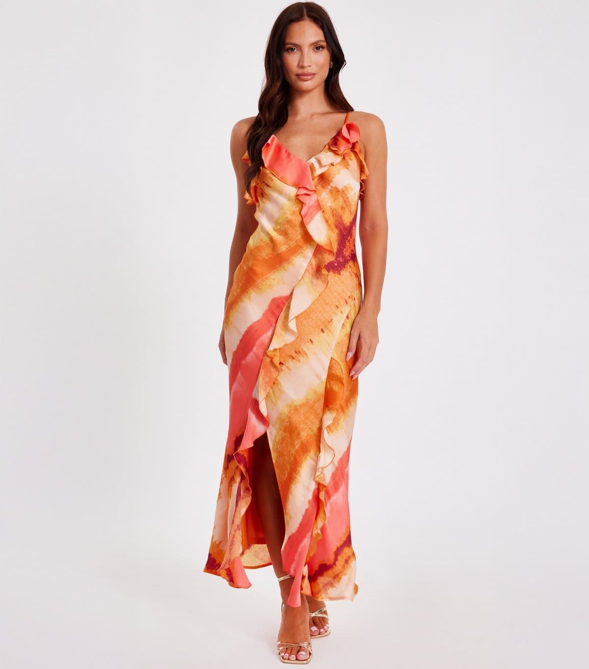 Quiz Women's Pink Abstract Print Frill Trim Dress Quiz New Look