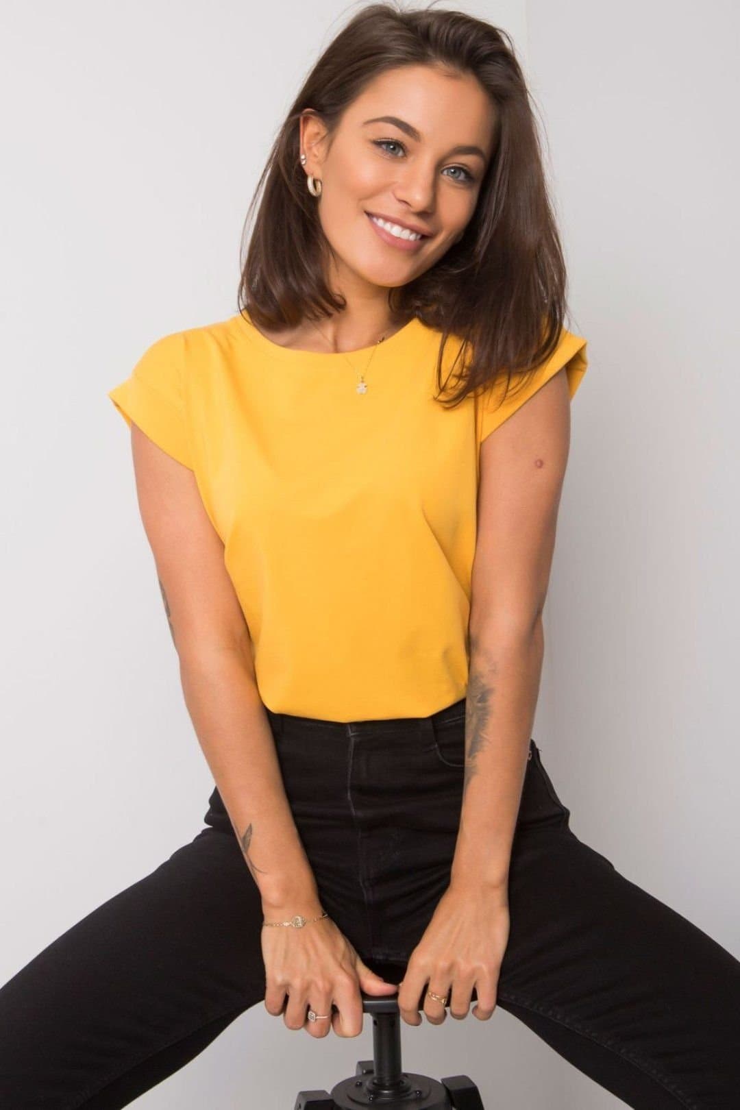 Love Lace Love Lace Women's Everyday Straight Cut Round Neck T-Shirt in Mustard