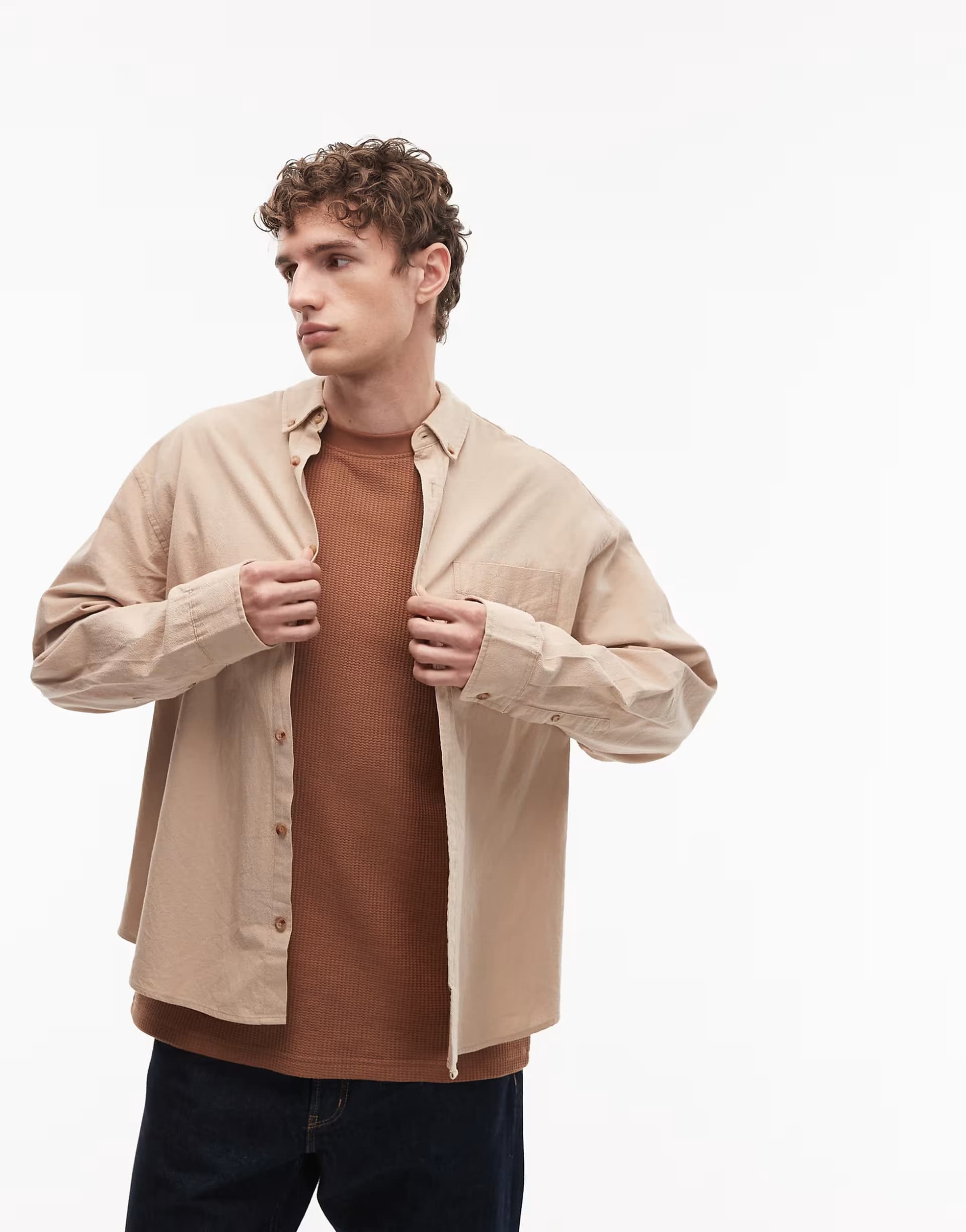ASOS ASOS DESIGN oversized textured shirt in beige