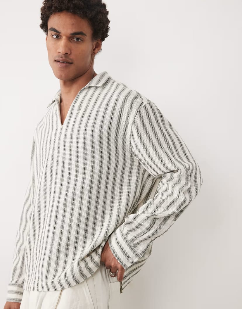 ASOS ASOS DESIGN oversized overhead stripe shirt in black and white - 1