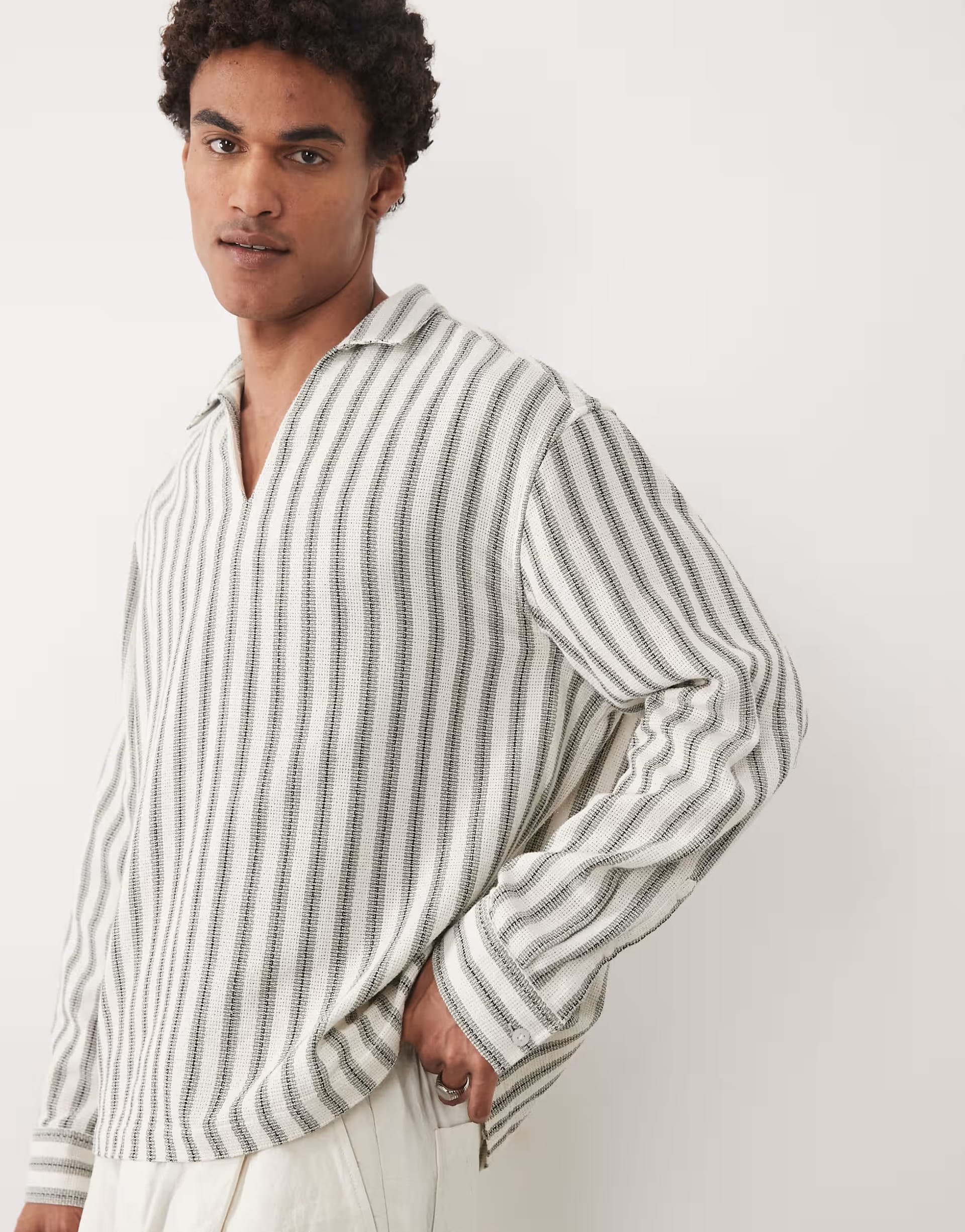 ASOS DESIGN oversized overhead stripe shirt in black and white