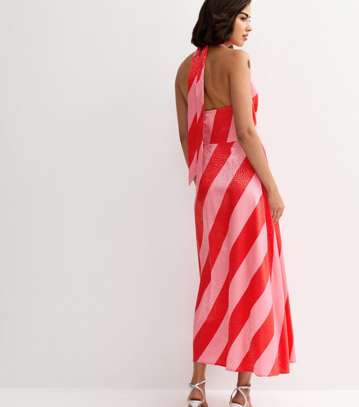 New Look Women's Pink Satin Striped Halter Neck Midi Dress New Look - 4