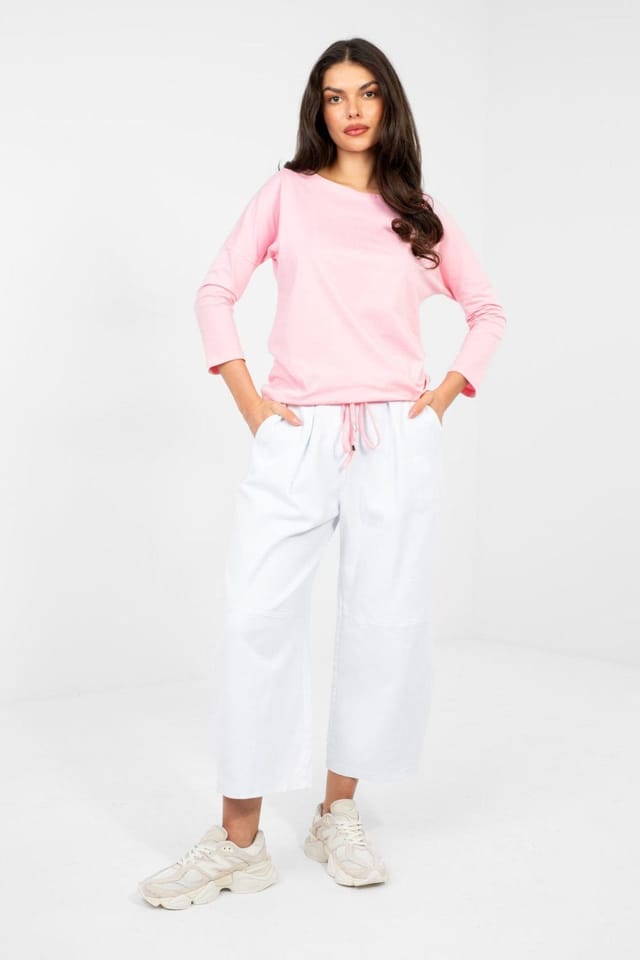 Love Lace Love Lace Women's Cotton Elastane Tie Waist Boat Neck Blouse in Pink - 2