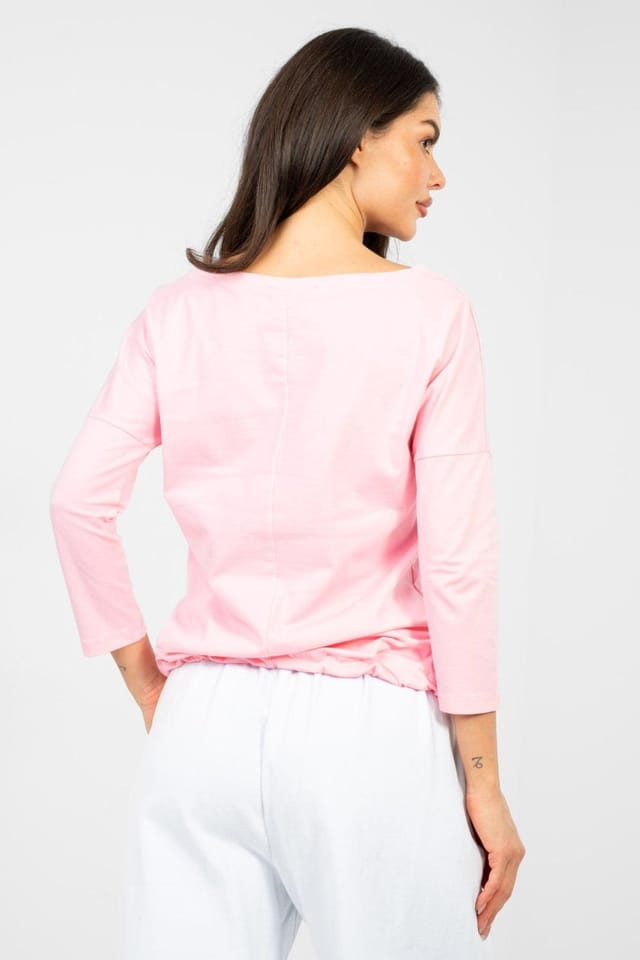 Love Lace Love Lace Women's Cotton Elastane Tie Waist Boat Neck Blouse in Pink - 3