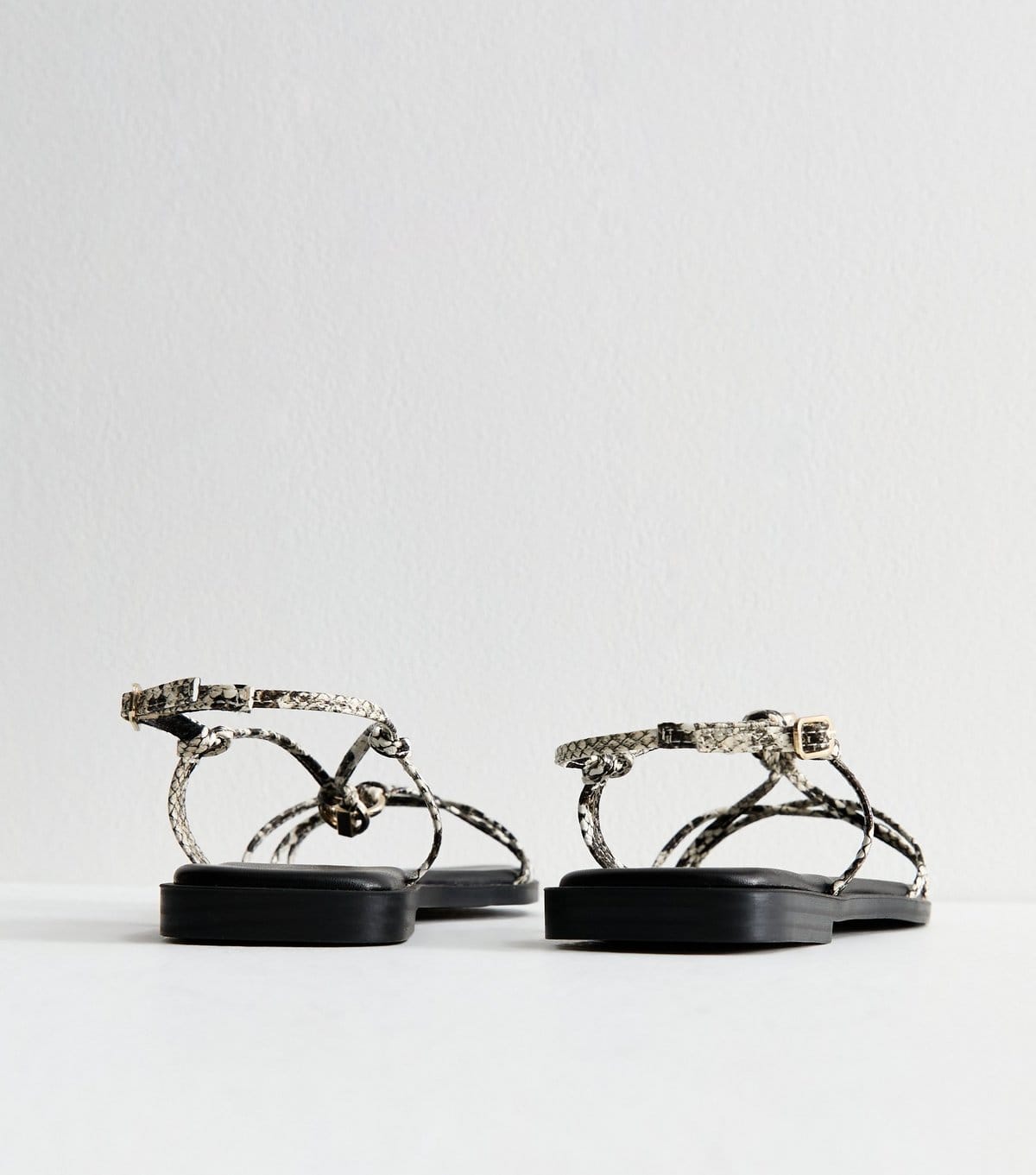 New Look Women's Cream Snakeskin Print Multi Strap Faux Leather Flat Sandals New Look - 4