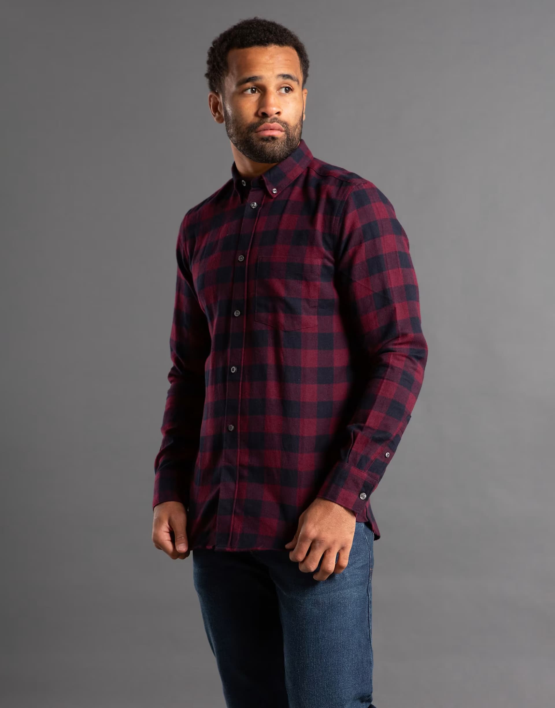 ASOS French Connection Cotton large gingham flannel long sleeve shirt in wine