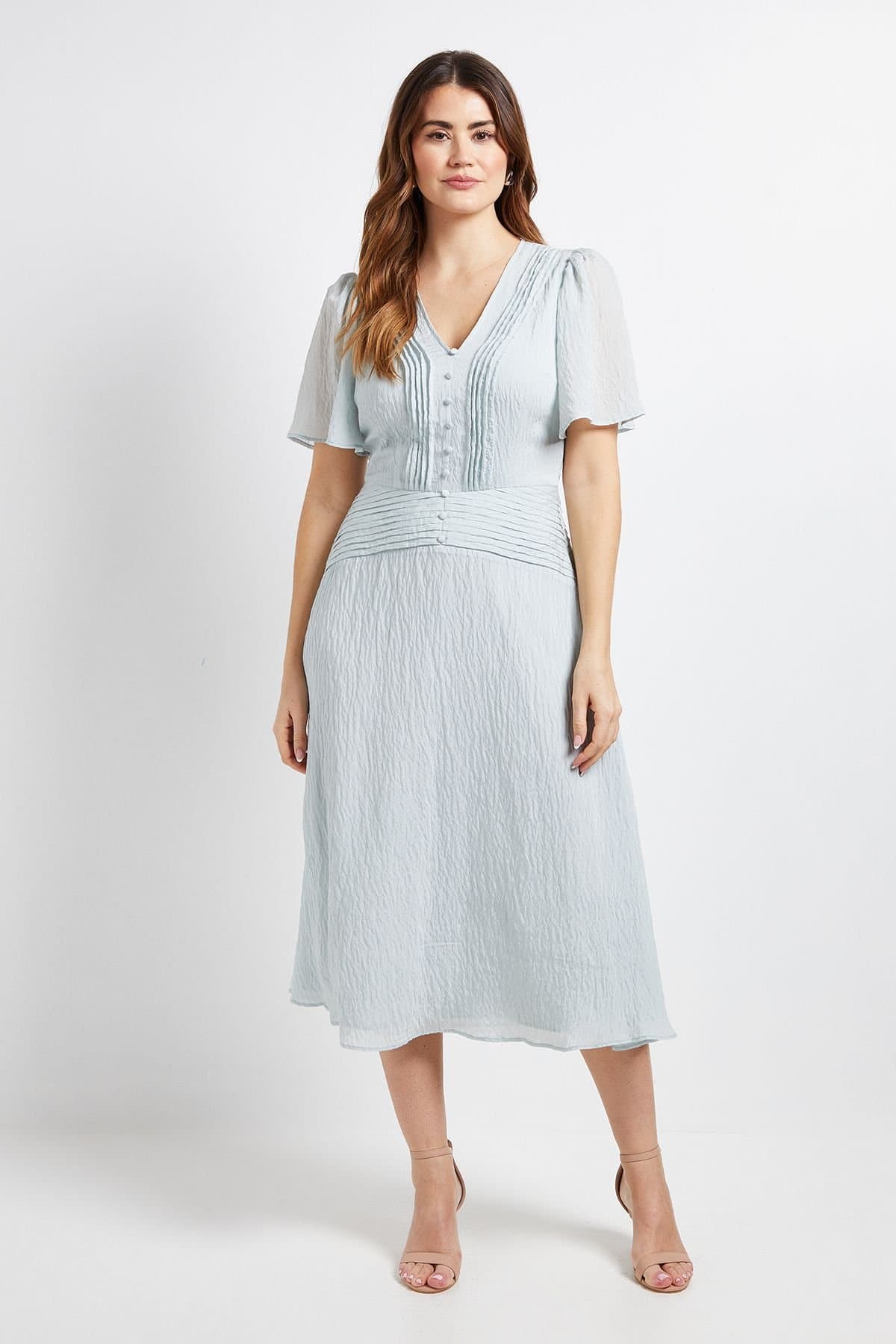 Wallis Wallis Women's Pintuck Detail Button Midi Dress in Mint