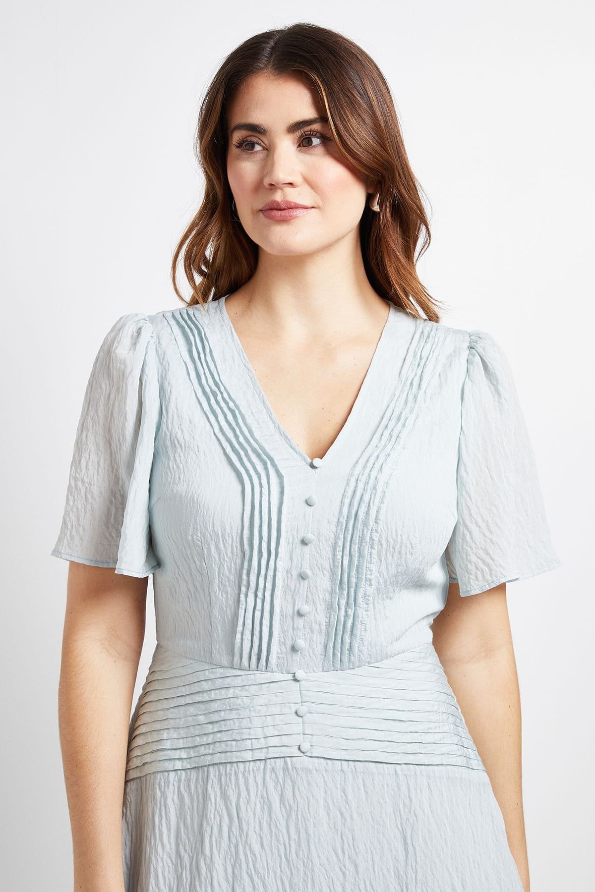 Wallis Wallis Women's Pintuck Detail Button Midi Dress in Mint - 4