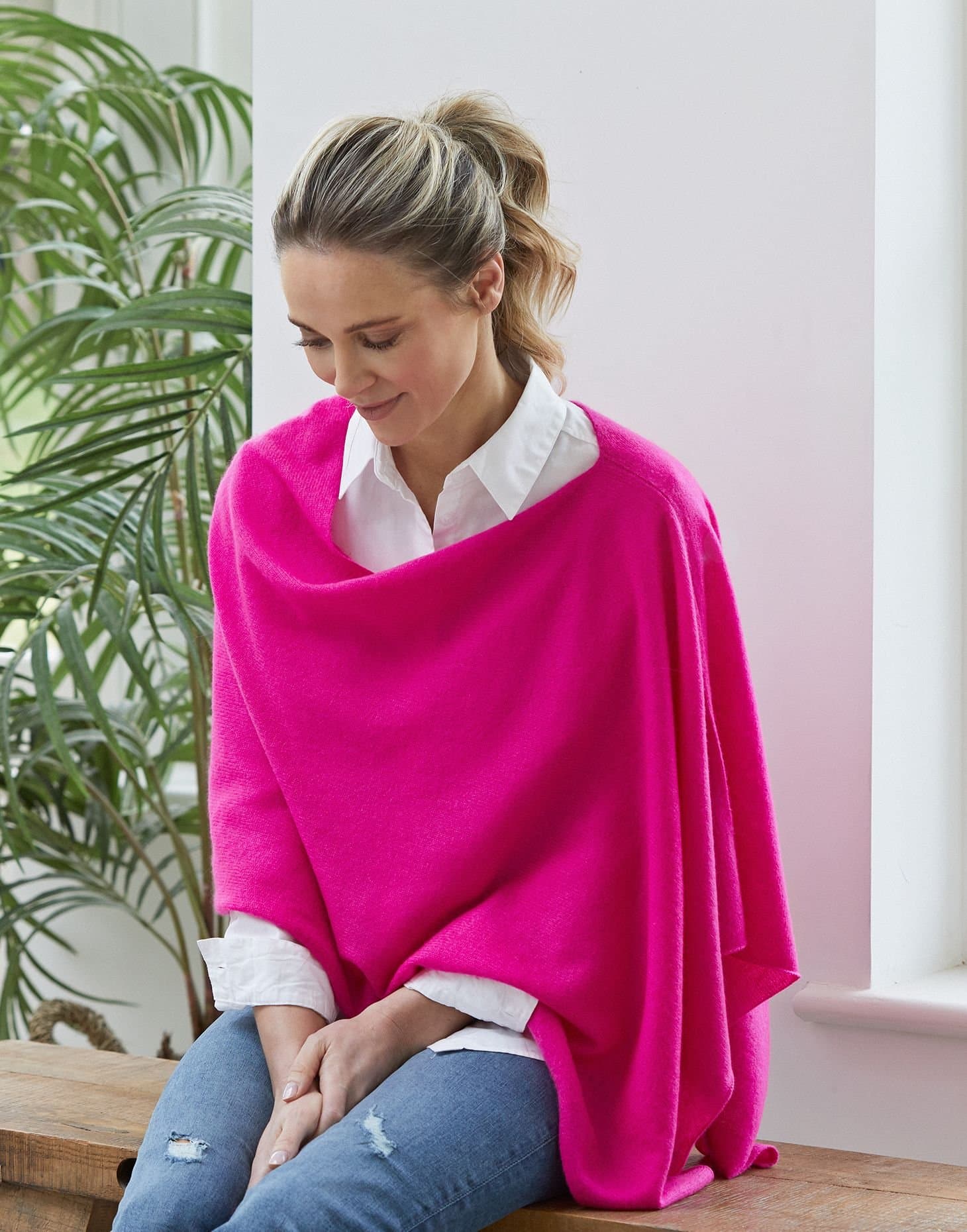 Cove Cove Bright Pink Cashmere Poncho for Women