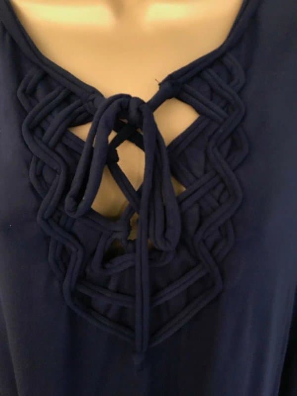 Max Studio Max Studio Navy Jersey Tie Neck Long Sleeve Top Size L UK 12 EU 40 US 8