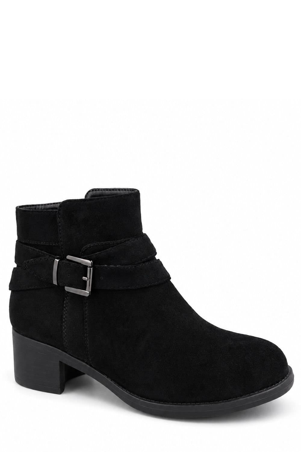 Spot On Spot On Women's Buckle Detail Low Block Heel Ankle Boots in Black