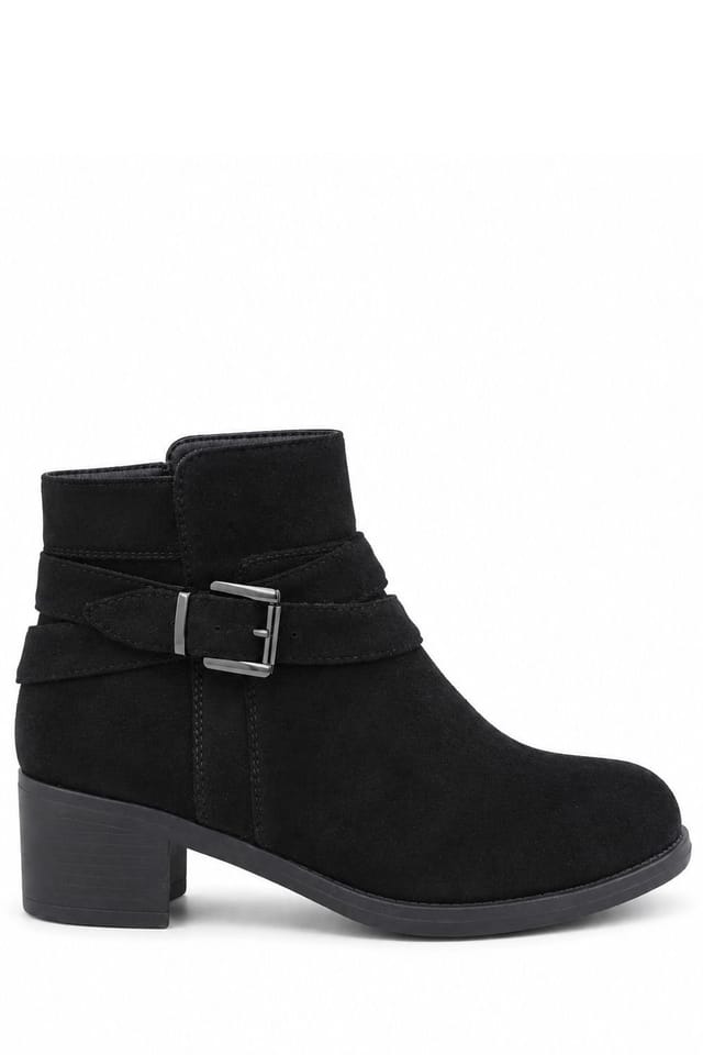 Spot On Spot On Women's Buckle Detail Low Block Heel Ankle Boots in Black - 2