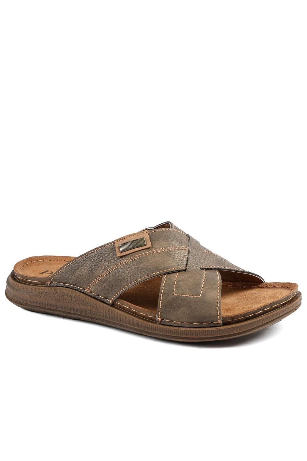 Pavers Pavers Men's Cross Strap Comfort Slip On Sandals in Brown