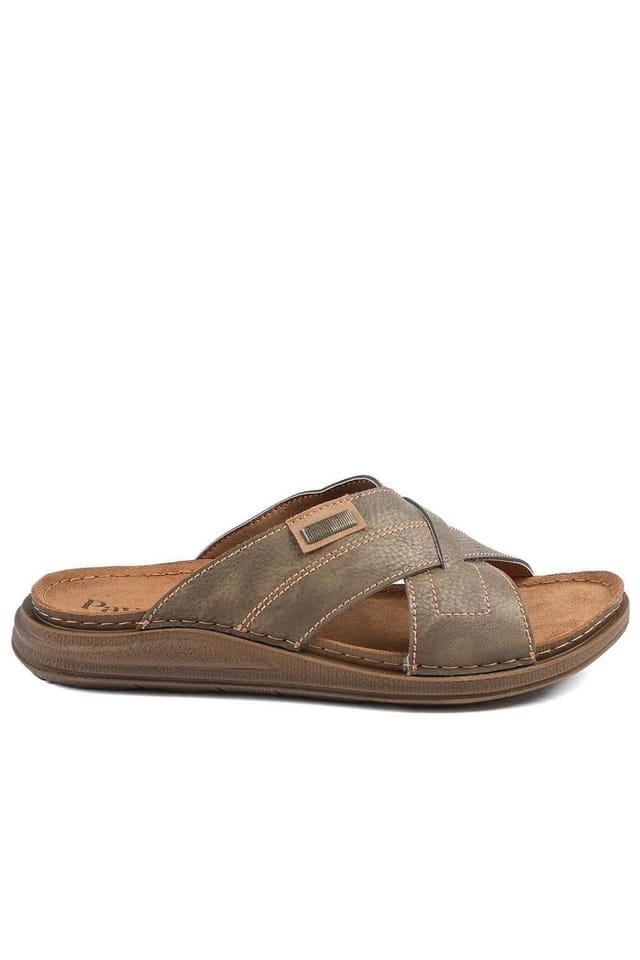 Pavers Pavers Men's Cross Strap Comfort Slip On Sandals in Brown - 2