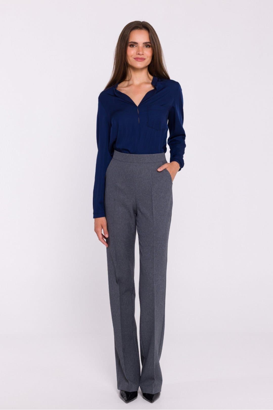 Love Lace Love Lace Grey High-Rise Pressed Flared Trousers