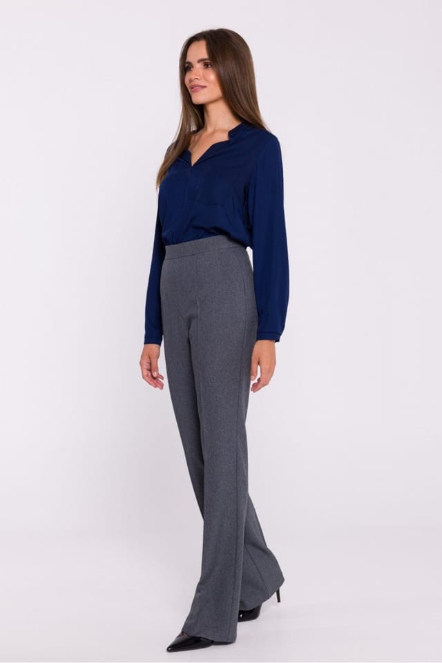 Love Lace Love Lace Women's Elegant Flared Hem Pressed Trousers High Rise in Grey - 2