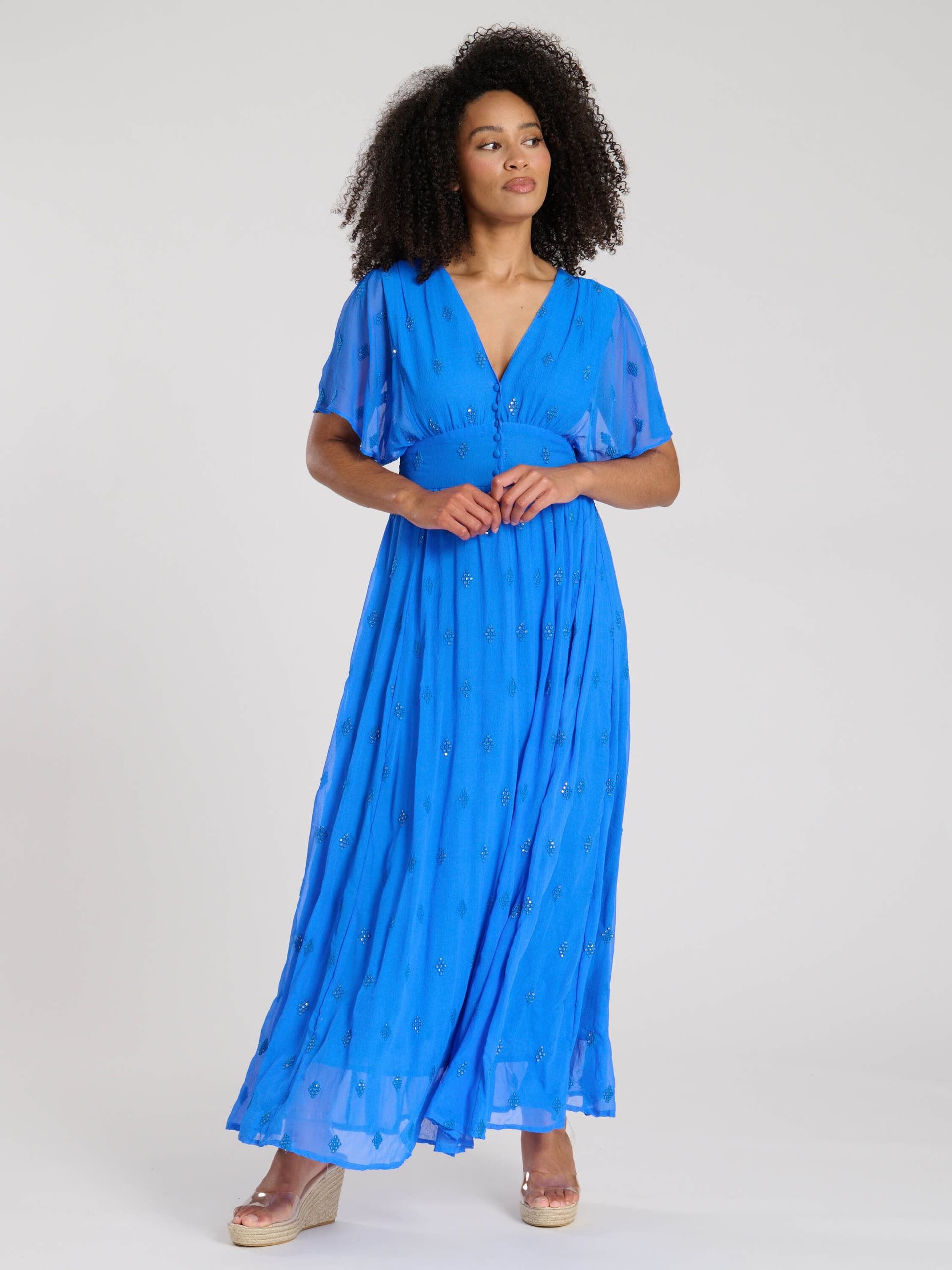 South Beach South Beach Women's Sequin Detail Button Detail Maxi Dress in Blue
