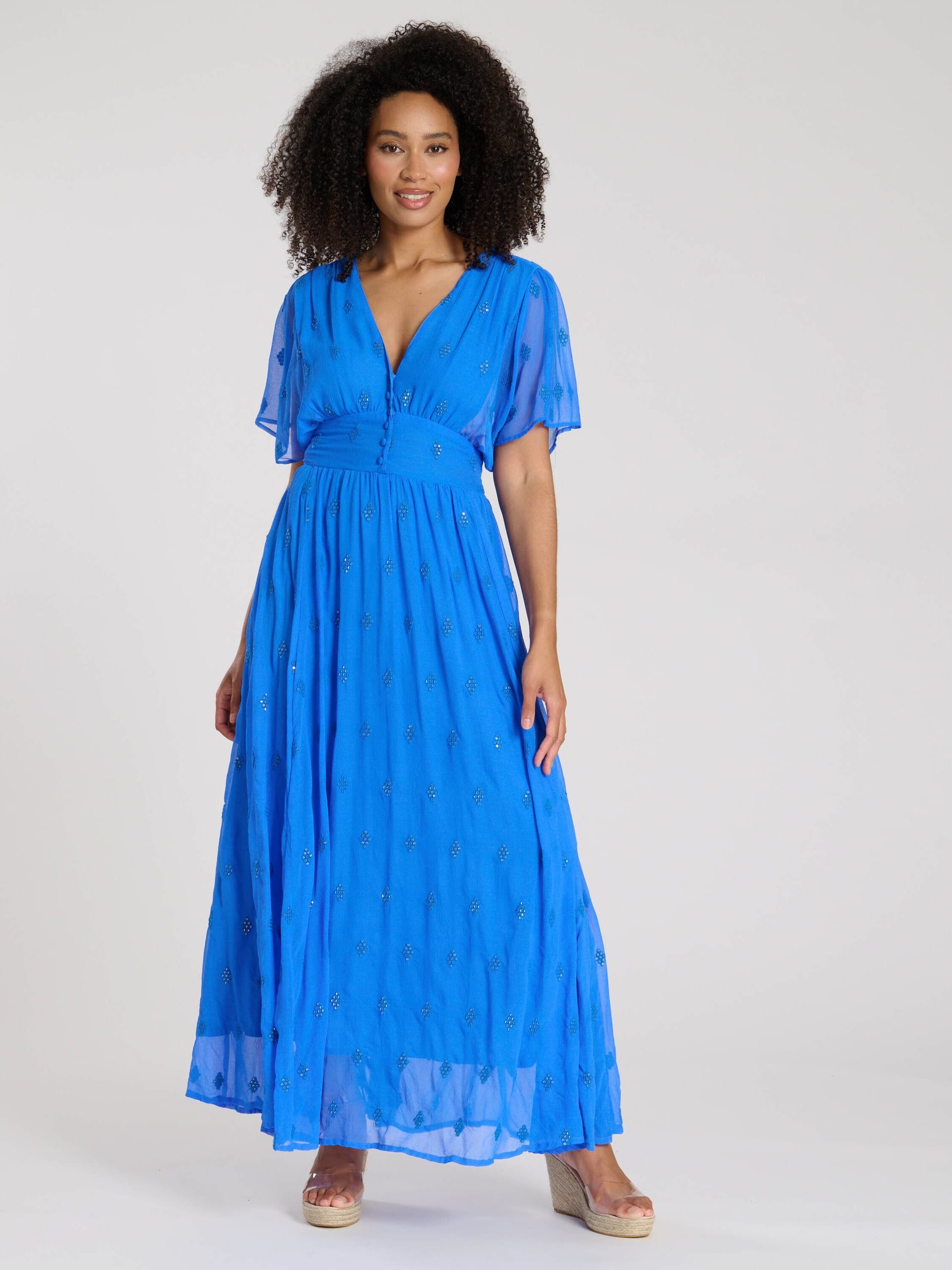 South Beach South Beach Women's Sequin Detail Button Detail Maxi Dress in Blue - 4