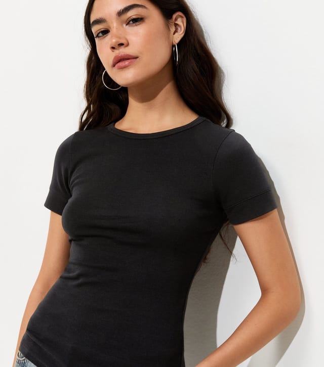 New Look Women's Black Cotton Rich Deep Cuff Fitted Crew Neck T-Shirt New Look - 2
