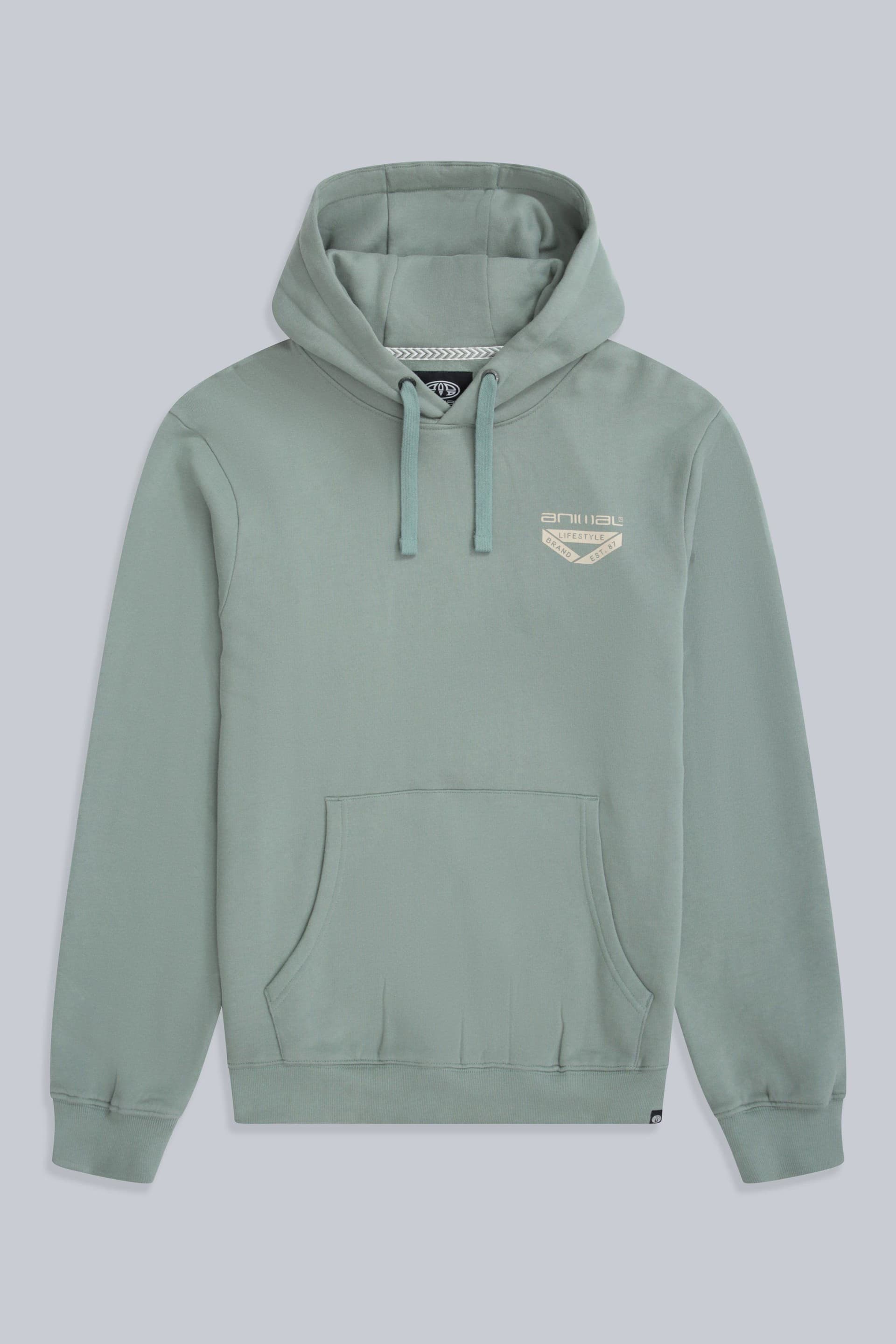 Animal Animal Men's 'River' Lightweight Casual Long Sleeve Soft Cotton Graphic Hoodie in Pale Green