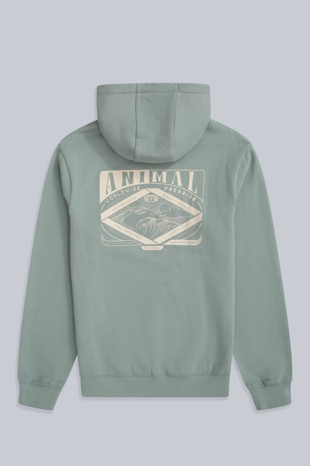 Animal Animal Men's 'River' Lightweight Casual Long Sleeve Soft Cotton Graphic Hoodie in Pale Green - 2