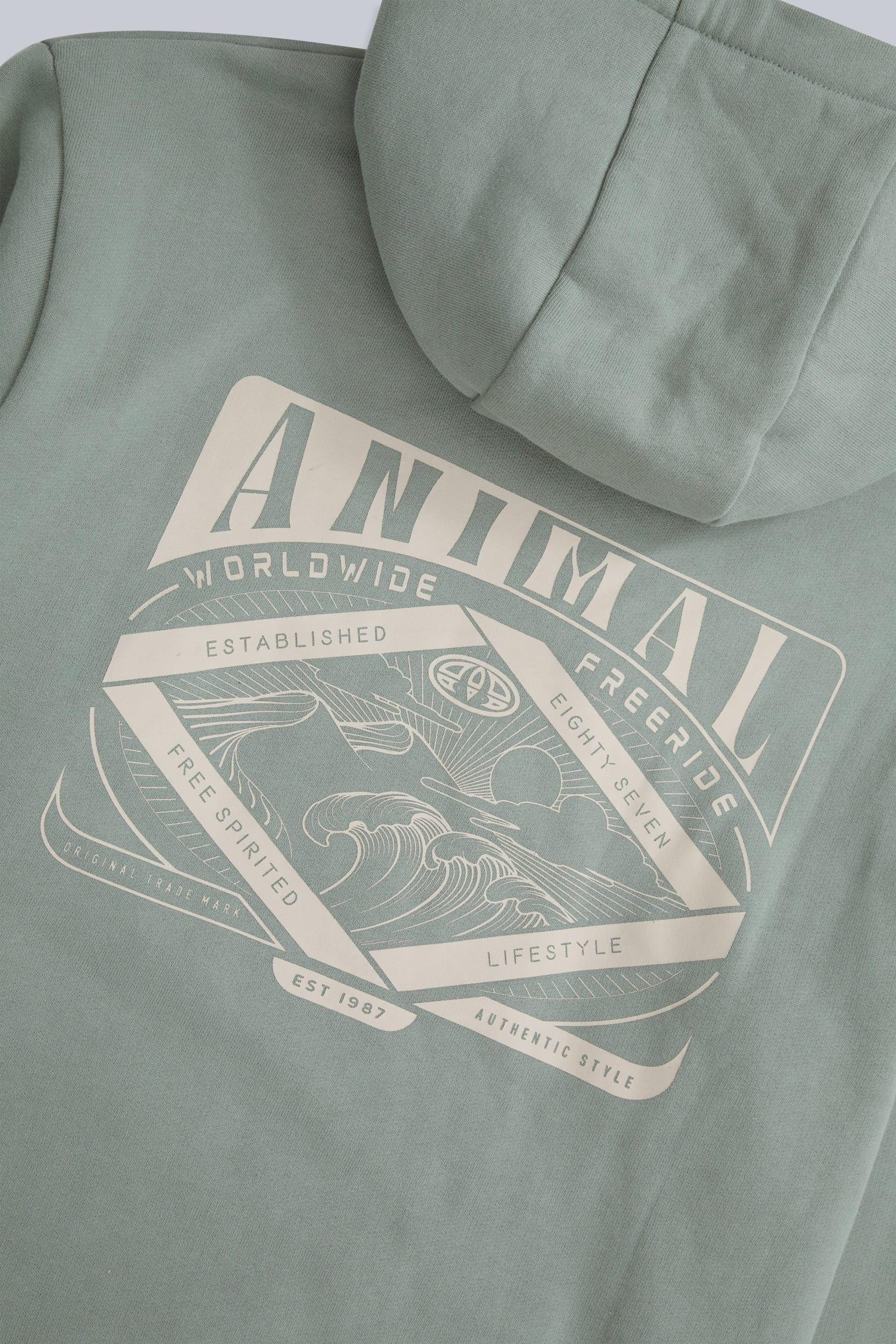 Animal Animal Men's 'River' Lightweight Casual Long Sleeve Soft Cotton Graphic Hoodie in Pale Green - 4