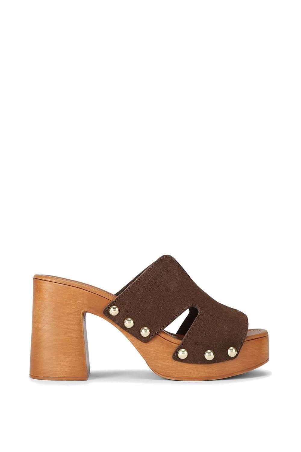 Carvela Carvela Brown Suede Leather Mules with Gold Studs