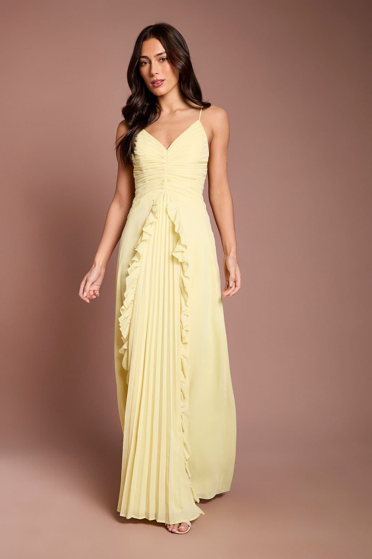 Coast Coast Women's Pleat Detail V Neck Bridesmaid Maxi Dress in Lemon