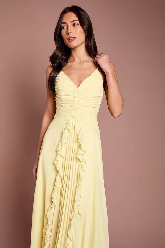 Coast Coast Women's Pleat Detail V Neck Bridesmaid Maxi Dress in Lemon - 2