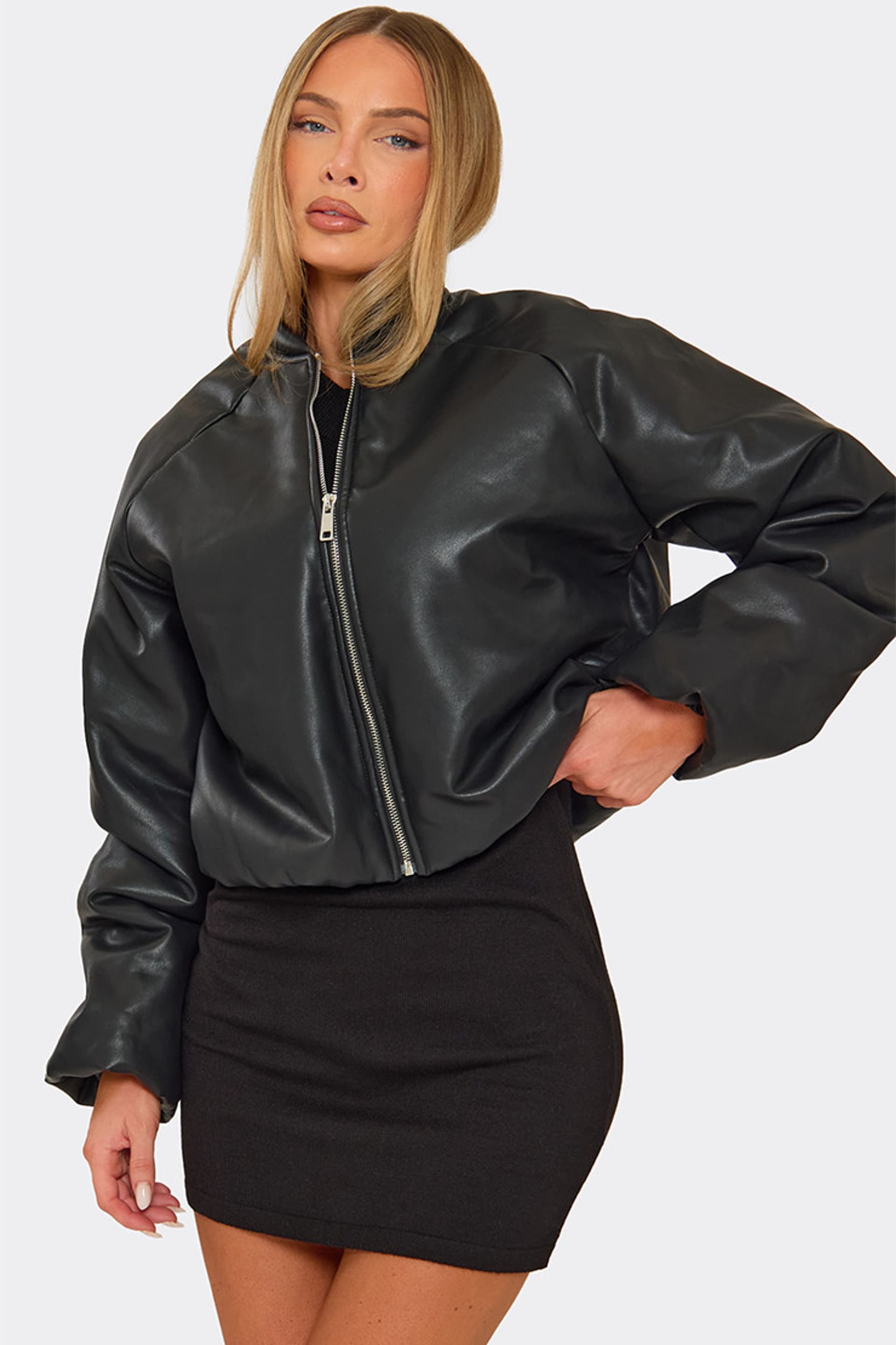 EGO EGO Women's Long Sleeve Zip Faux Leather Jacket in Black