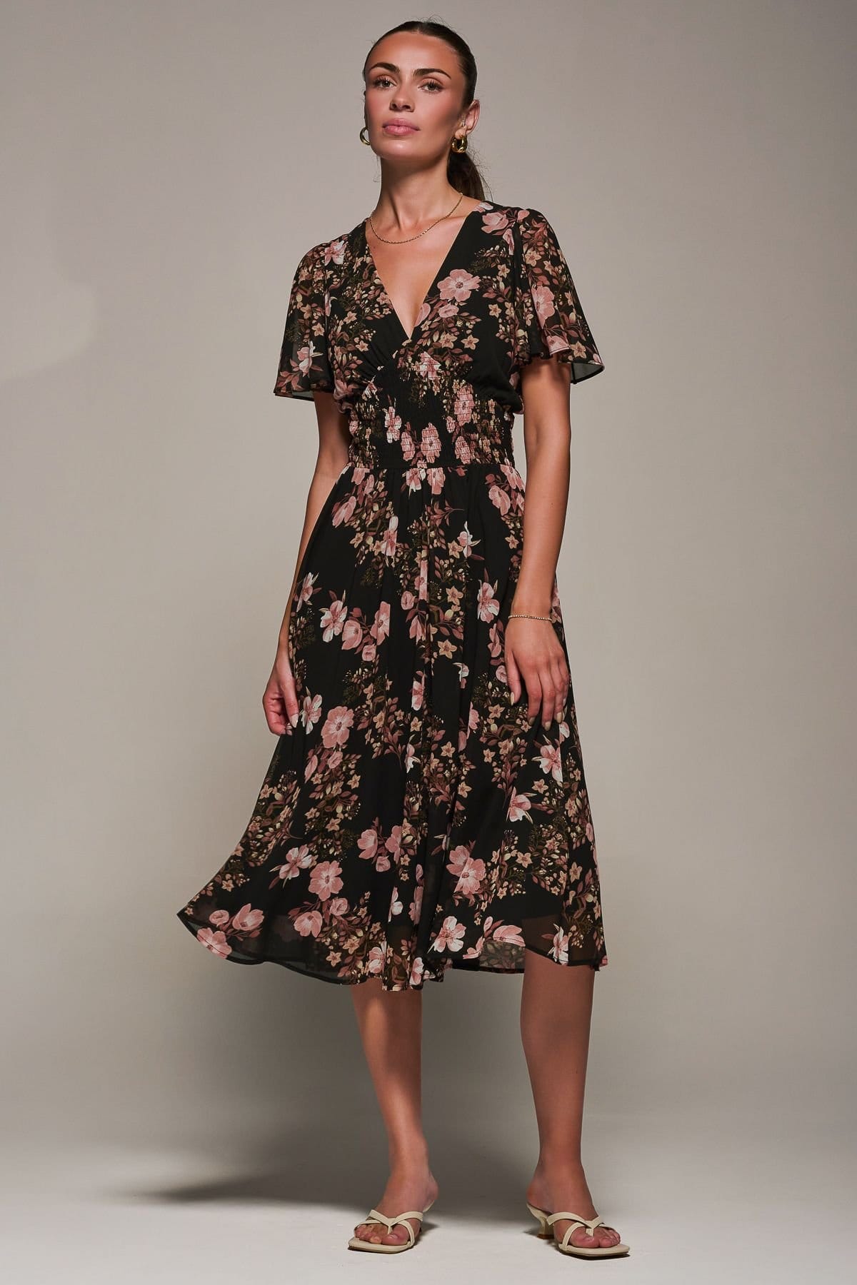 Jolie Moi Jolie Moi Women's Chiffon Tie Back Detail Midi Dress in Black - 4