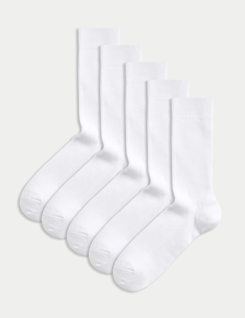 Marks & Spencer M&S 5 Pack Cotton Rich Ribbed Socks White