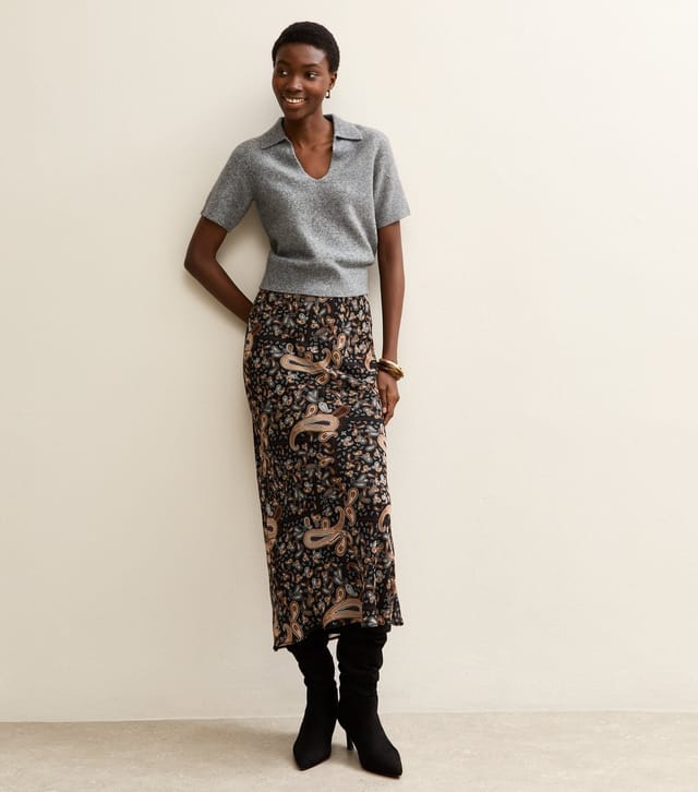 New Look Women's Tall Black Chiffon Paisley Bias Cut Midi Skirt New Look - 2