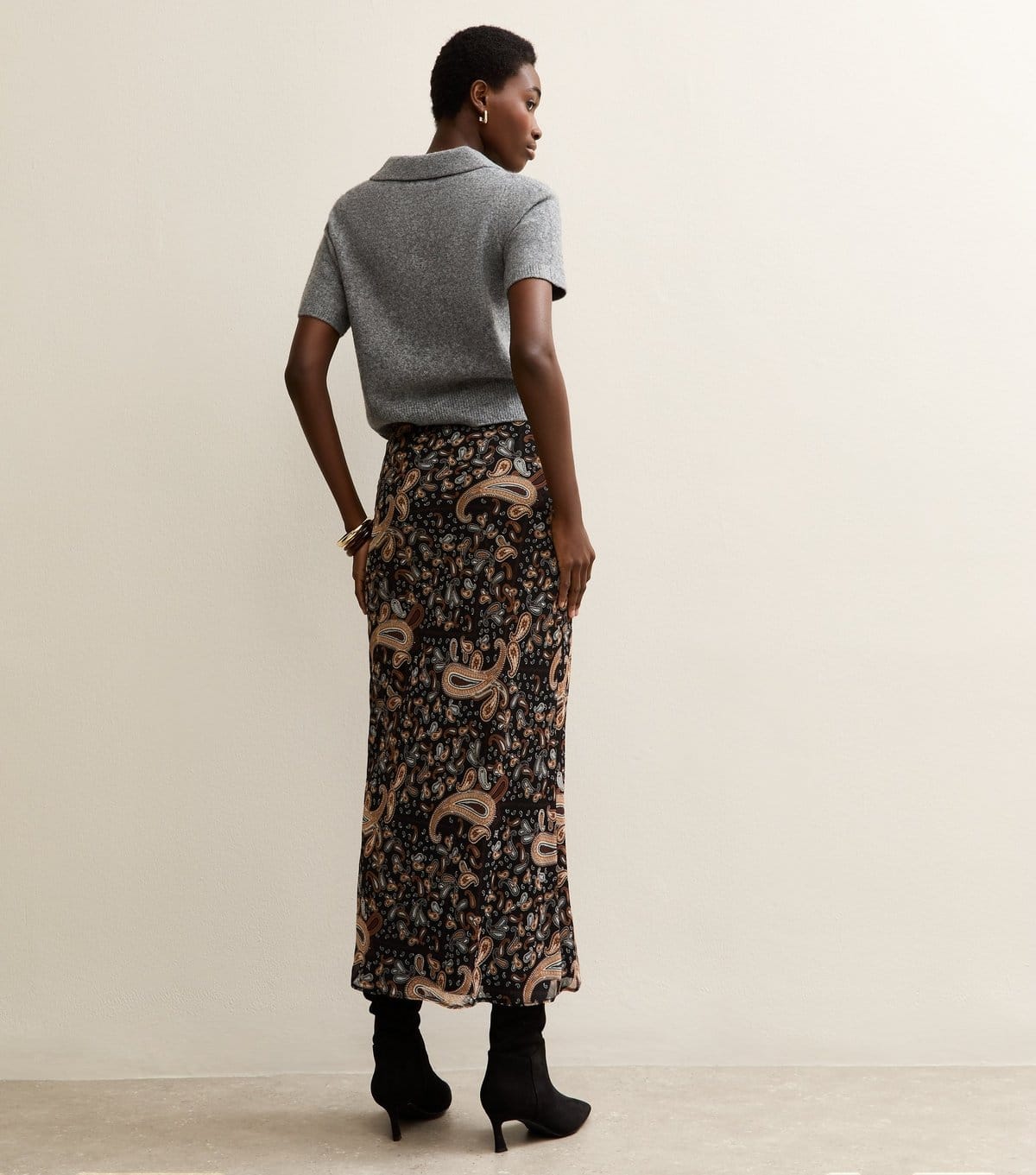 New Look Women's Tall Black Chiffon Paisley Bias Cut Midi Skirt New Look - 4