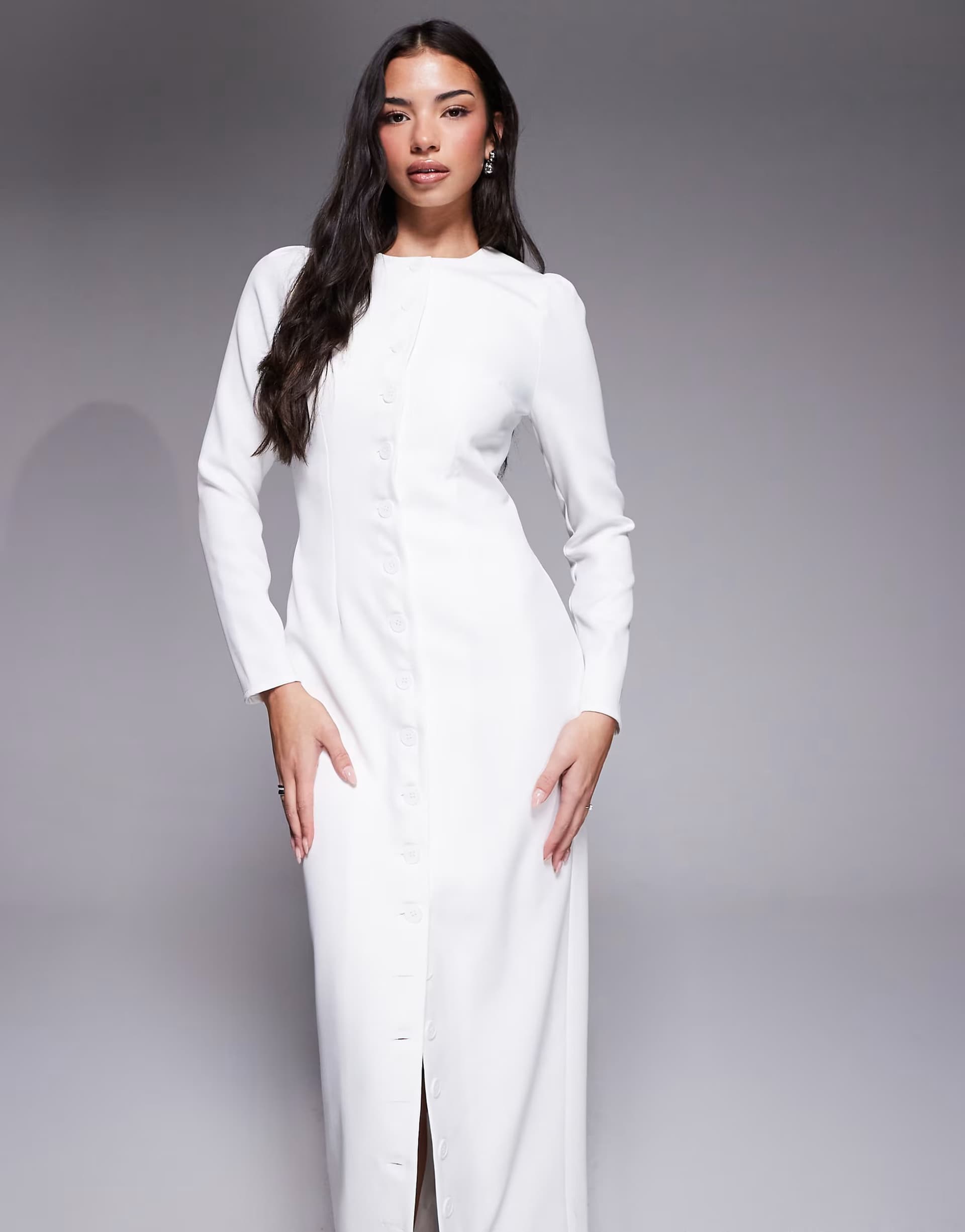 ASOS Kaiia exclusive tailored long sleeve button through maxi dress in white
