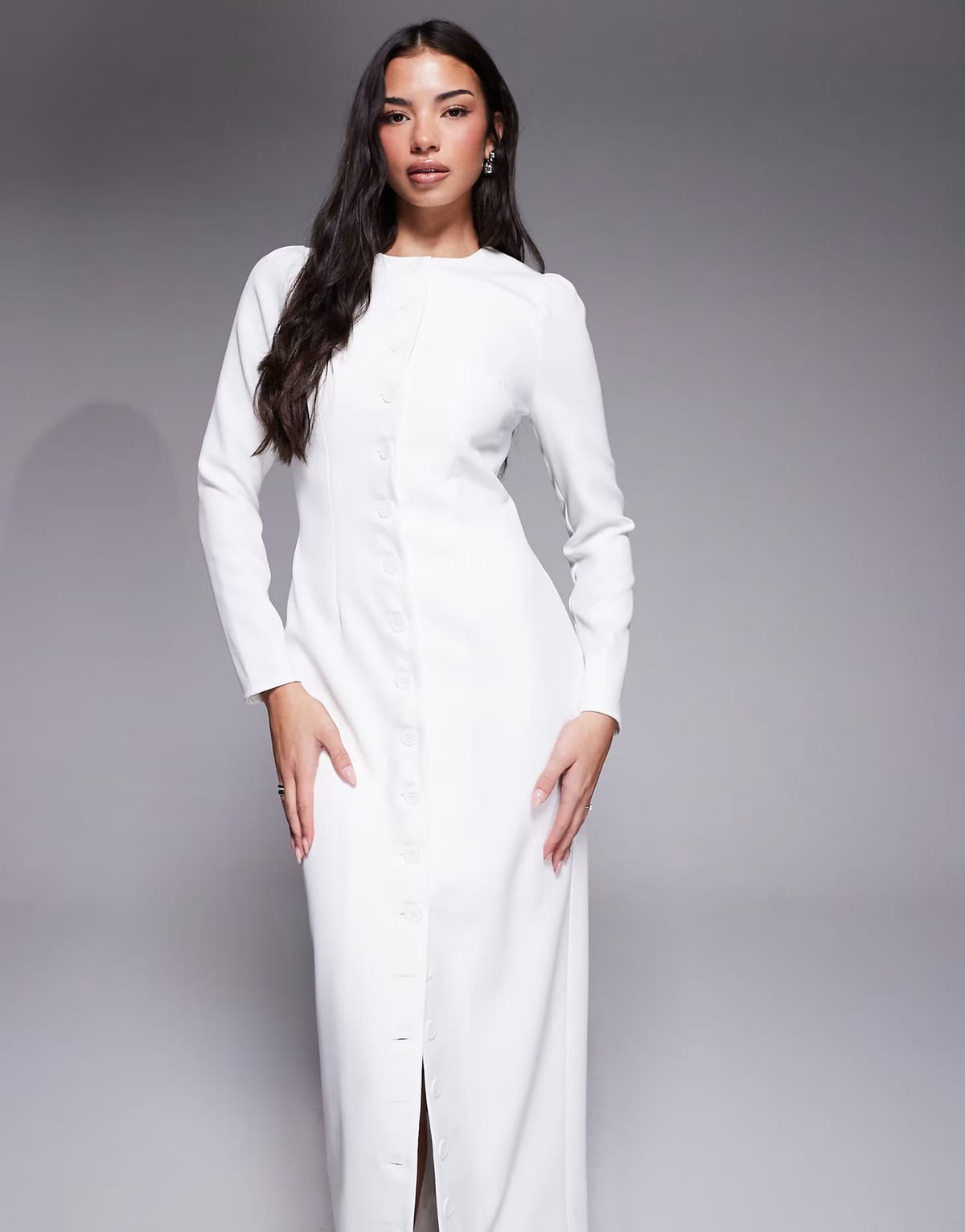ASOS Kaiia exclusive tailored long sleeve button through maxi dress in white - 1