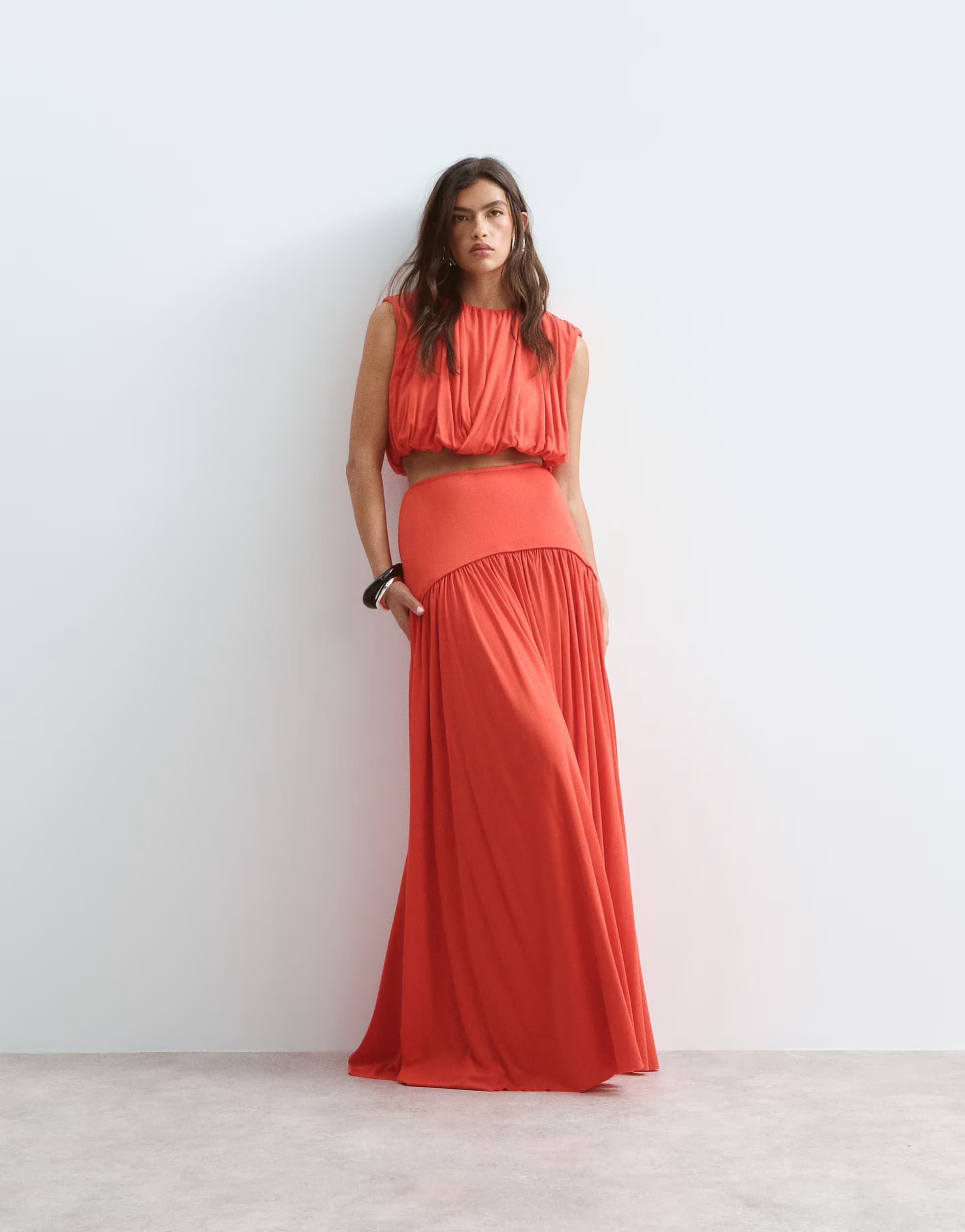 ASOS ARRANGE drop waist fluid maxi skirt co-ord in red 