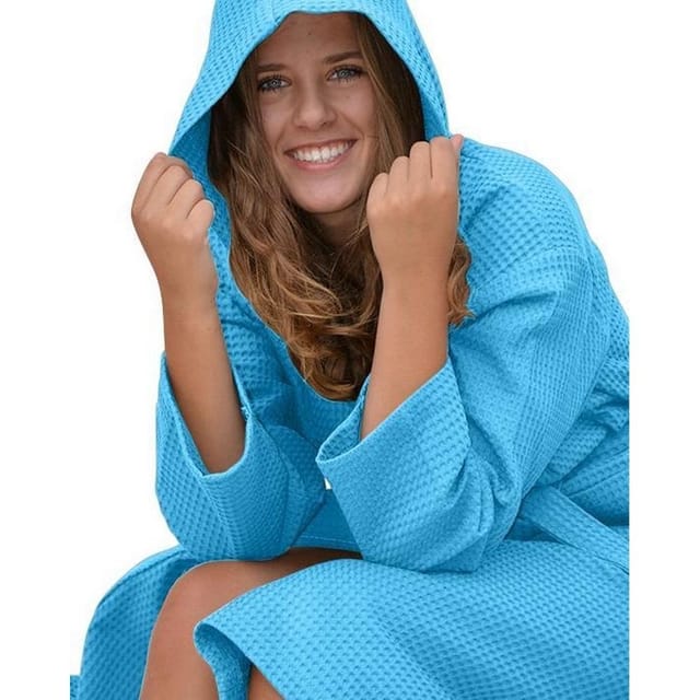 ARTG ARTG Women's Robezz Waffle Hooded Dressing Gown in Aqua - 2