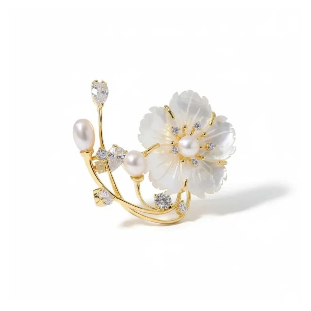 Angel Barocco Angel Barocco Women's Mother Shell Floral Pearl Brooch - Gold