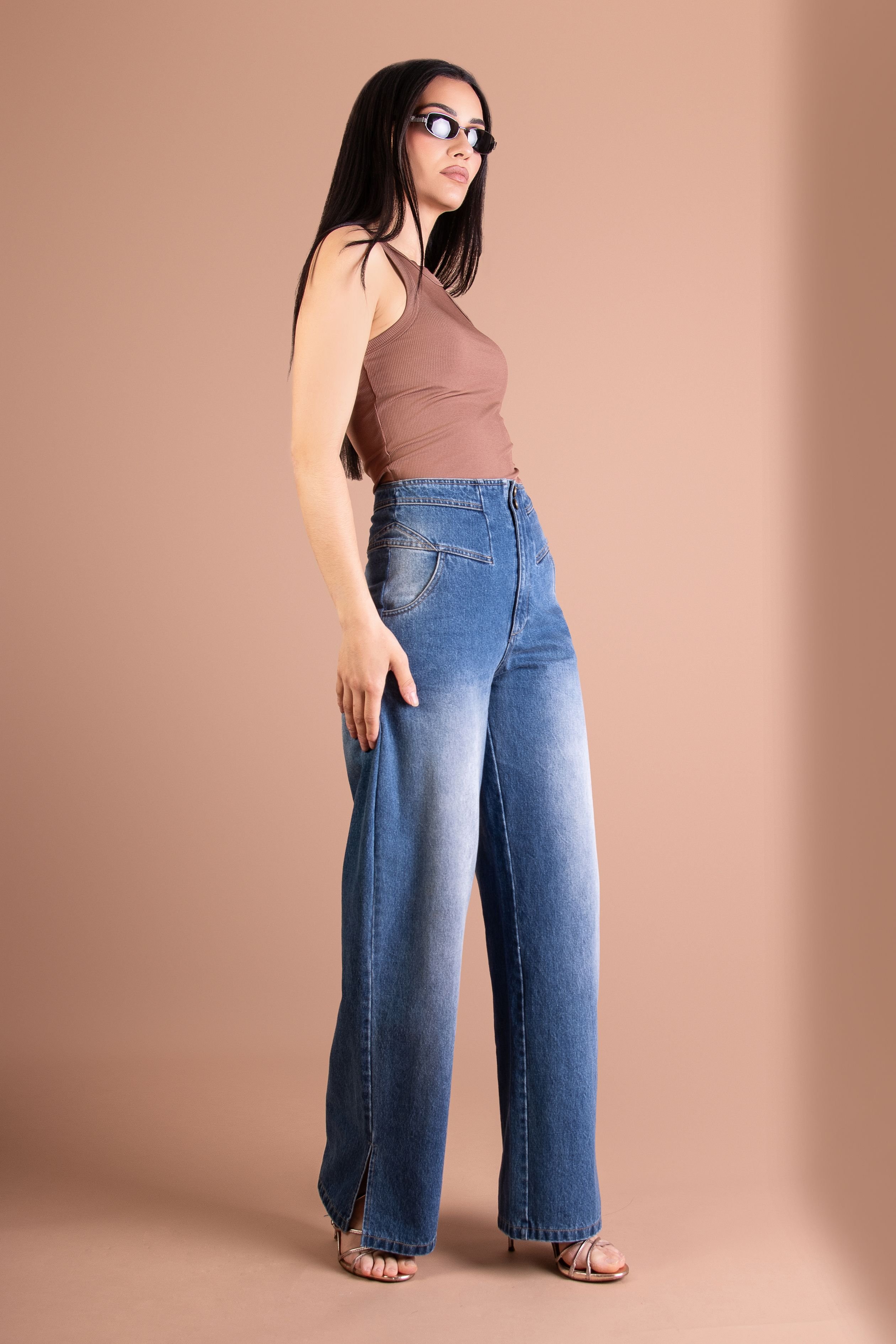 BALOU BALOU Women's High Waist Tailored Jeans in Mid Blue - 2