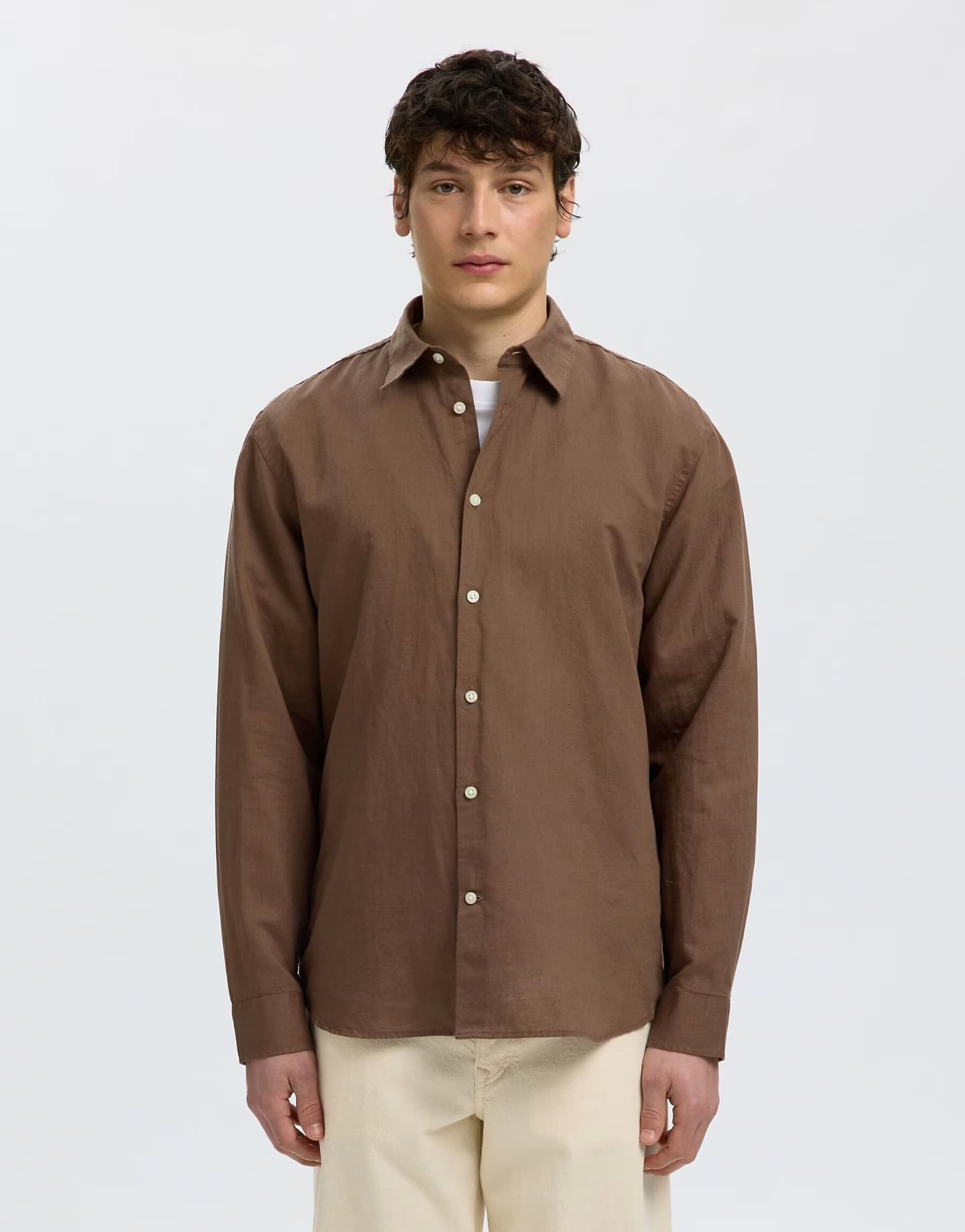ASOS ASOS Linen-blend Shirt in Chocolate Chip