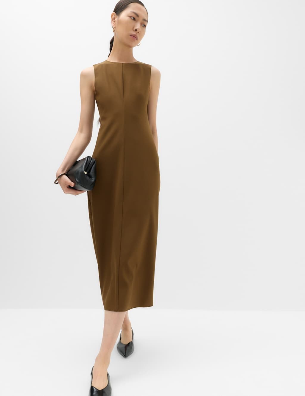 Marks & Spencer M&S Jersey Round Neck Midi Column Dress Light Olive