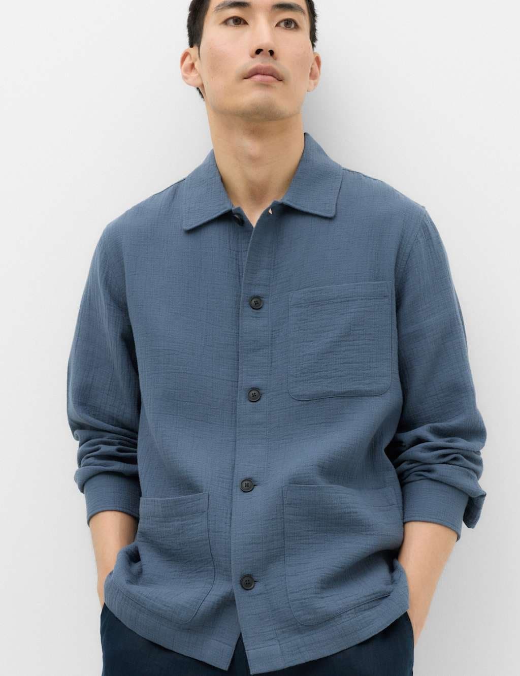 Marks & Spencer M&S Pure Cotton Double Cloth Overshirt Air Force Blue