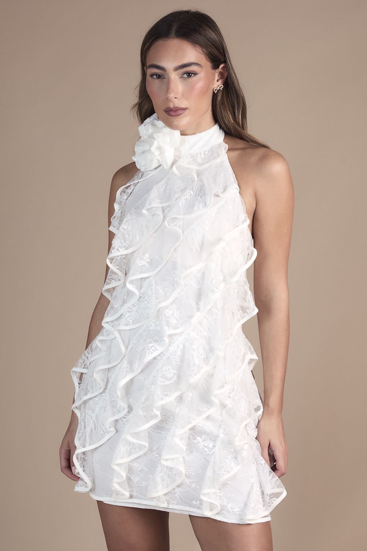 Coast Coast Women's Lace Frill Mini Bridal Dress in Ivory