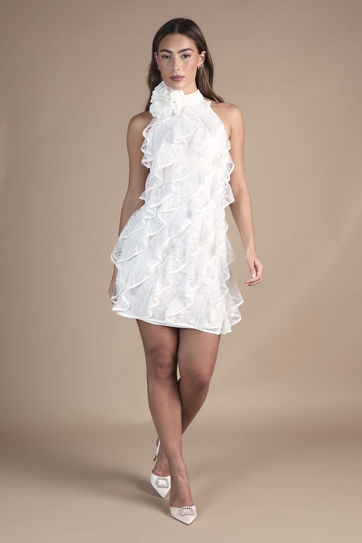 Coast Coast Women's Lace Frill Mini Bridal Dress in Ivory - 4