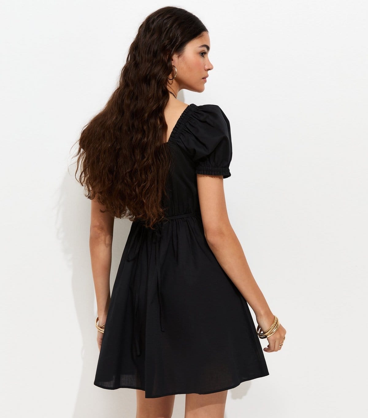 New Look Women's Black Cotton Lace Trim Corset Waist Milkmaid Mini Dress New Look - 4