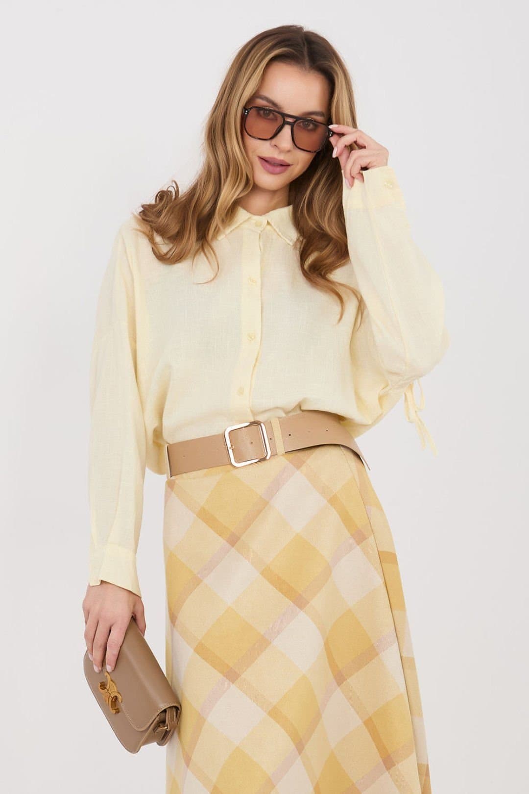 Love Lace Love Lace Women's Long Sleeve Tie Back Lyocell Cotton Linen Shirt in Yellow