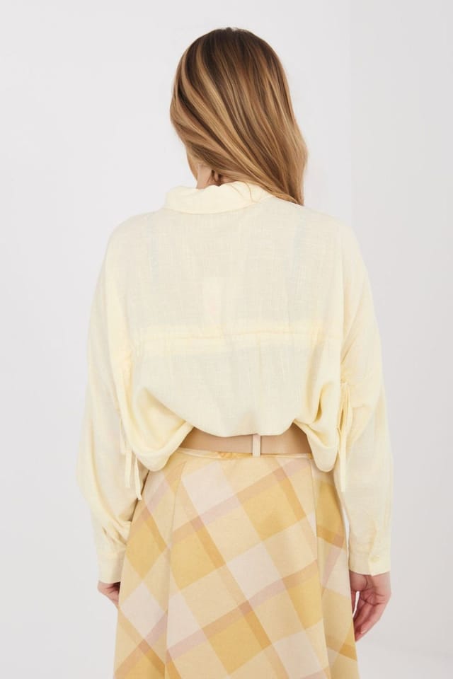 Love Lace Love Lace Women's Long Sleeve Tie Back Lyocell Cotton Linen Shirt in Yellow - 3