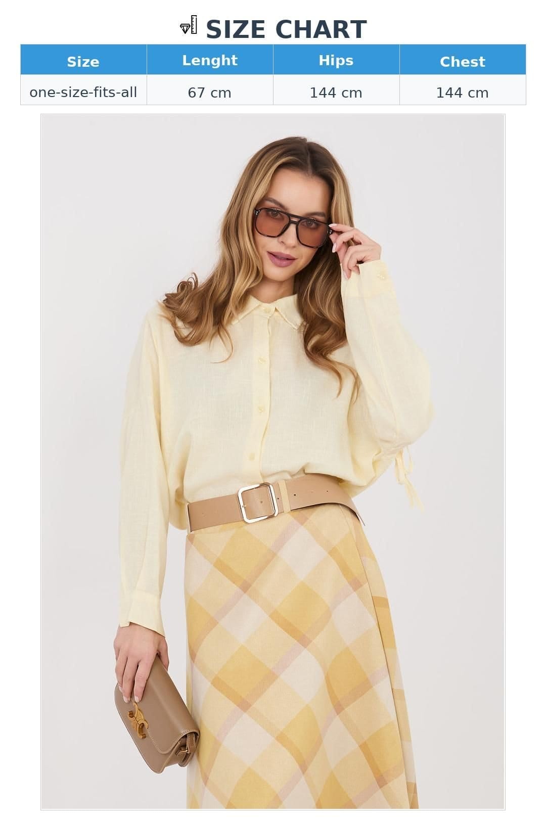 Love Lace Love Lace Women's Long Sleeve Tie Back Lyocell Cotton Linen Shirt in Yellow - 4
